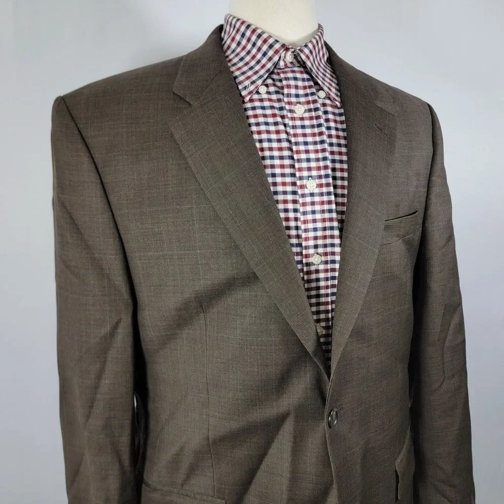 Lauren Ralph Lauren Men's Sport Coat Blazer Two Button Brown Plaid Wool‎ Sz 44L